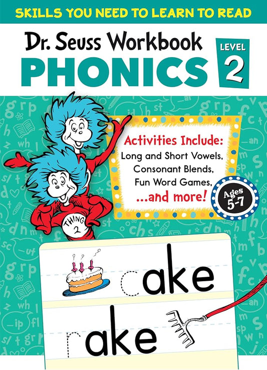 Dr. Seuss Phonics Level 2 Workbook: A Phonics Workbook to Help Kids Ages 5-7 Learn to Read (For Kindergarten and 1stGrade) (Dr. Seuss Workbooks) cover image