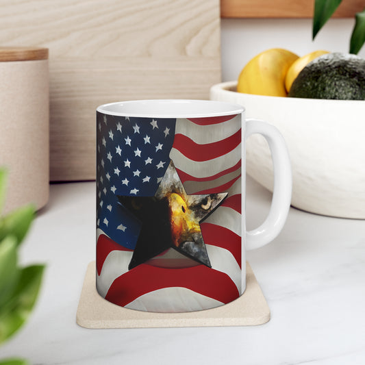 American Flag and Eagle Star Ceramic Mug 11oz