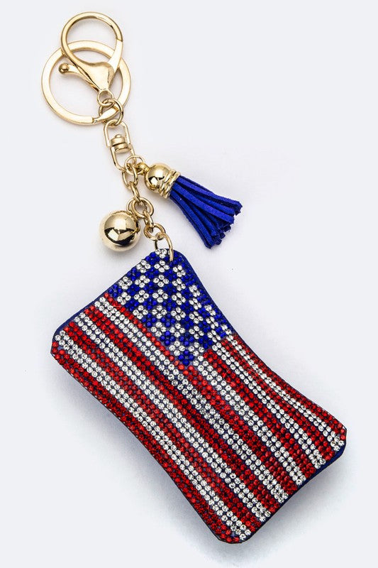 Crystal US Flag Pillow Key Charm