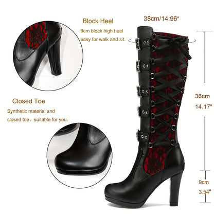 Platform Punk Tall Goth Buckled KneeHigh Boots