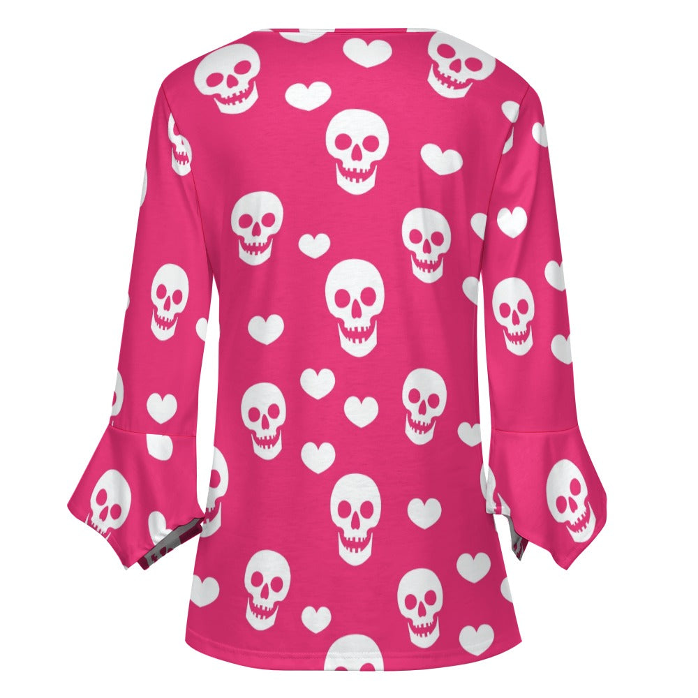 Skulls and Hearts Ruffled Petal Sleeve Top