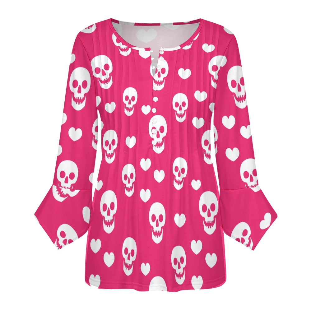 Skulls and Hearts Ruffled Petal Sleeve Top