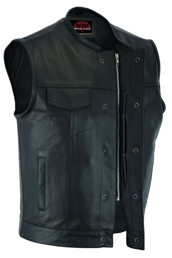 Men's AM  Black Cowhide Leather Motorcycle Vest
