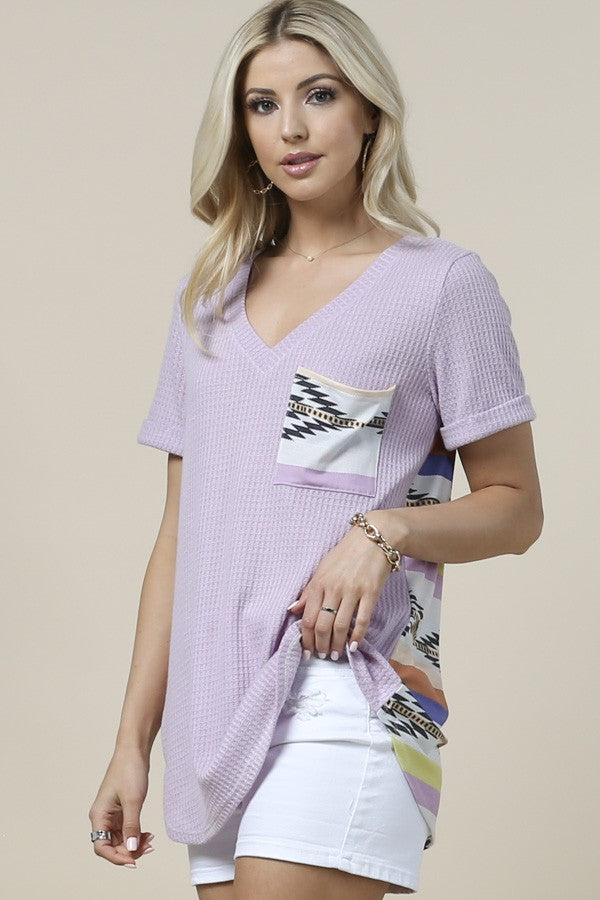 Aztec Print Color Block Waffle Top