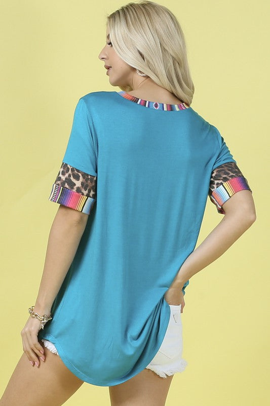 Serape Stripes Animal Print V Neck Top