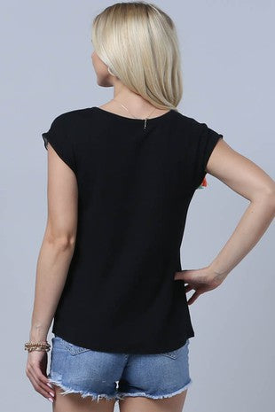 Cow Print Tassel Trim Top