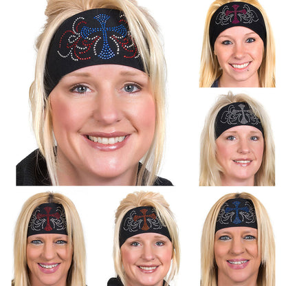 Tie-back Stretchy Rhinestone Bandana Cross Design, 6 Colors