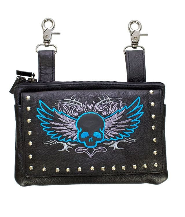 Studded Naked Cowhide Leather Turquoise Skull Belt Bag