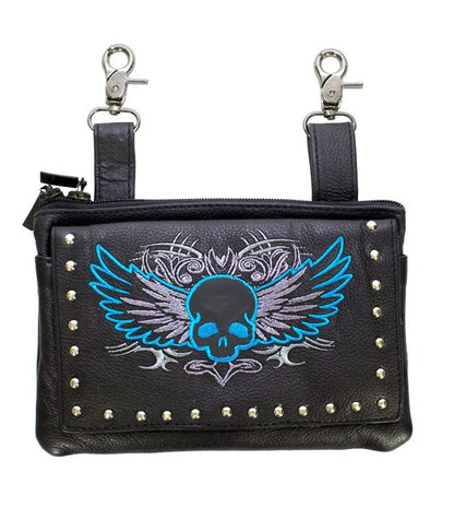 Studded Naked Cowhide Leather Turquoise Skull Belt Bag
