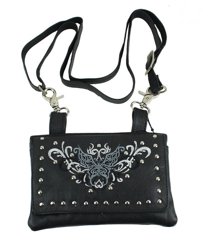 All Naked Cowhide Leather Black Butterfly Belt Bag