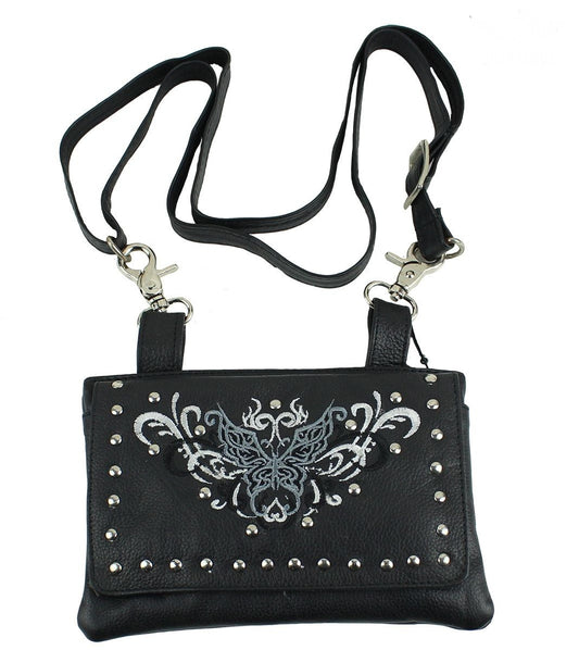 All Naked Cowhide Leather Black Butterfly Belt Bag