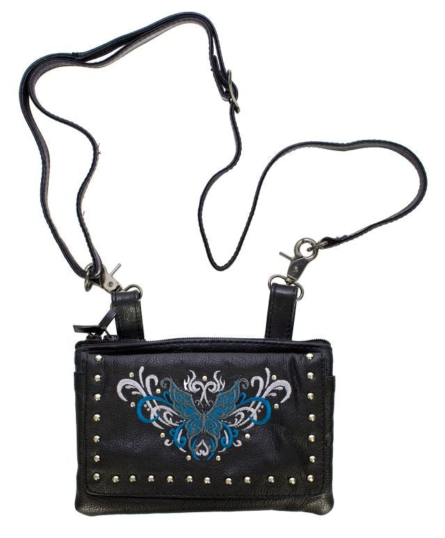 All Naked Cowhide Leather Turquoise Butterfly Belt Bag
