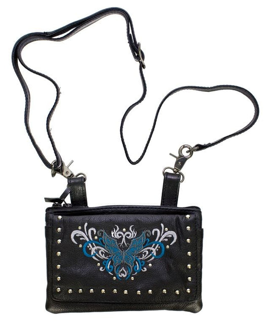All Naked Cowhide Leather Turquoise Butterfly Belt Bag