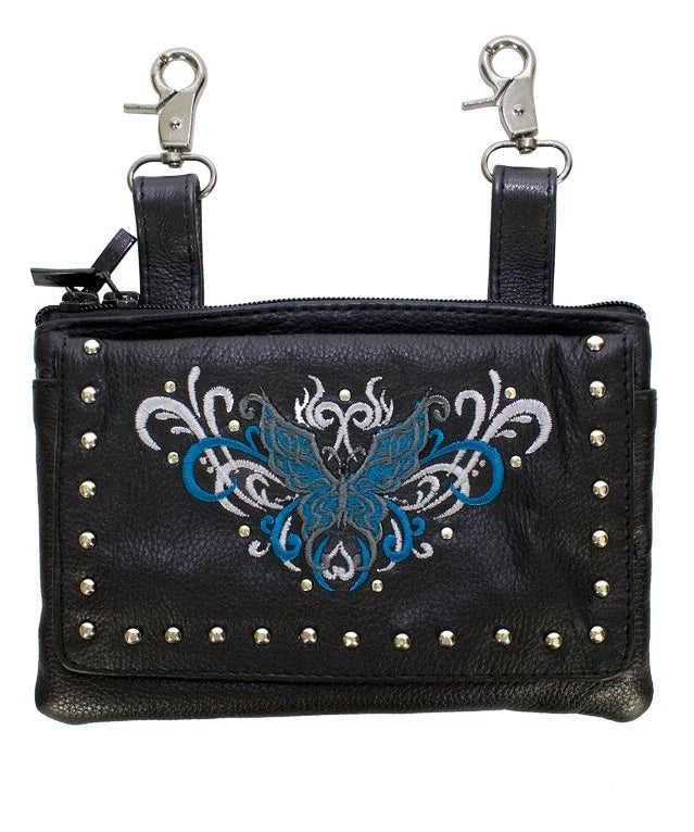 All Naked Cowhide Leather Turquoise Butterfly Belt Bag
