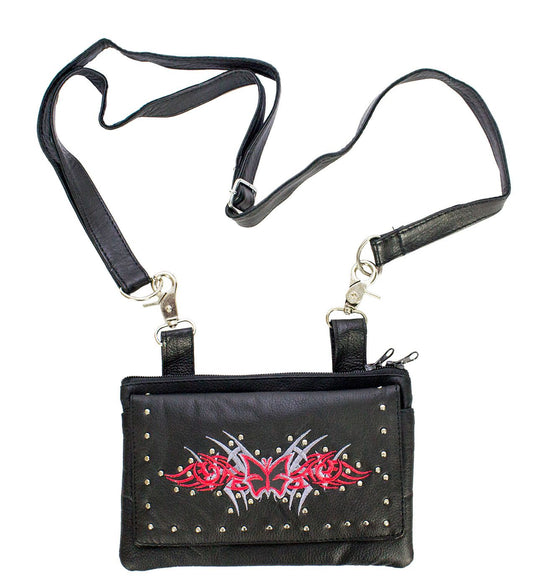All Naked Cowhide Leather Black Studded Belt Bag