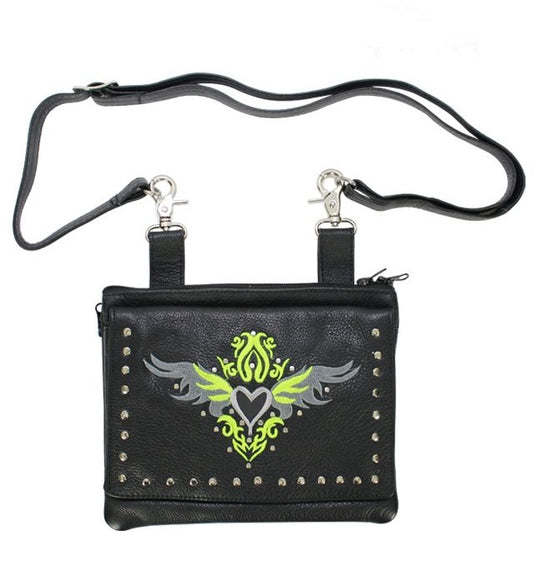 Studded Red & White Sugar Skull Naked Cowhide Leather Belt Bag