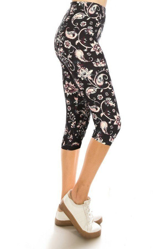 Floral Leafy Print Capri Leggings