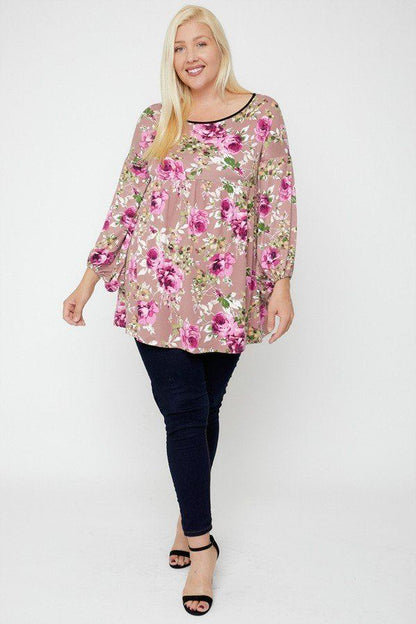 Pink and Floral Bubble Sleeve Tunic