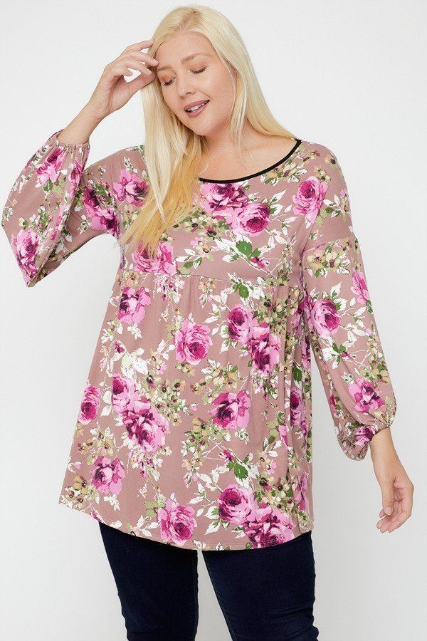 Pink and Floral Bubble Sleeve Tunic