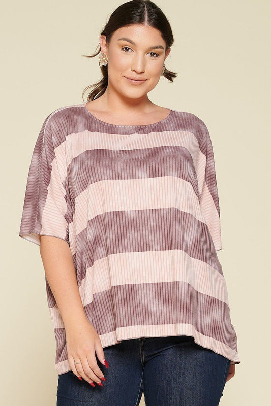 Plus Size Stripe Printed Pleated Blouse - Mauve