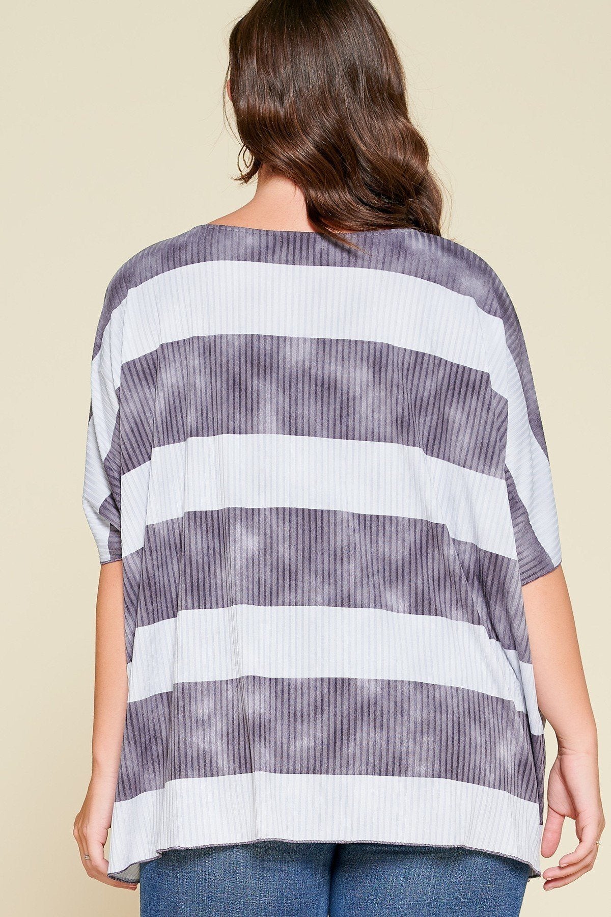 Plus Size Stripe Printed Pleated Blouse - Blue