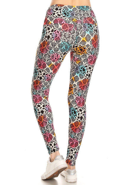 Damask Pattern Printed Yoga Style Knit Legging With High Waist