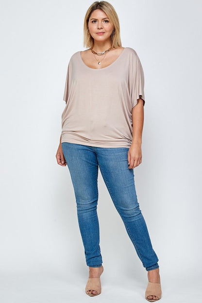 Plus Size Solid Knit Top With A Flowy Silhouette - Neutral Sand