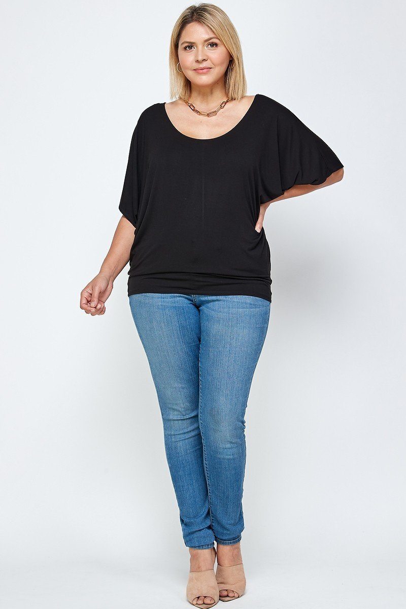 Plus Size Solid Knit Top With A Flowy Silhouette - Black