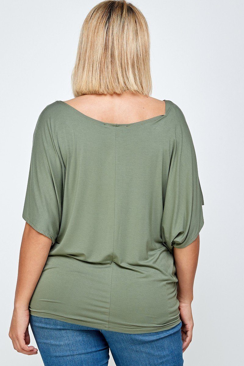 Plus Size Solid Knit Top With A Flowy Silhouette - Olive