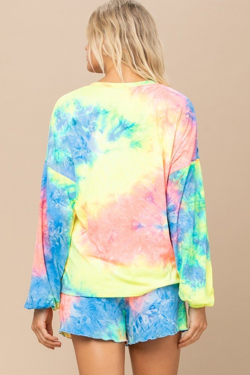 Tie-dye Print Knit Top And Shorts Set