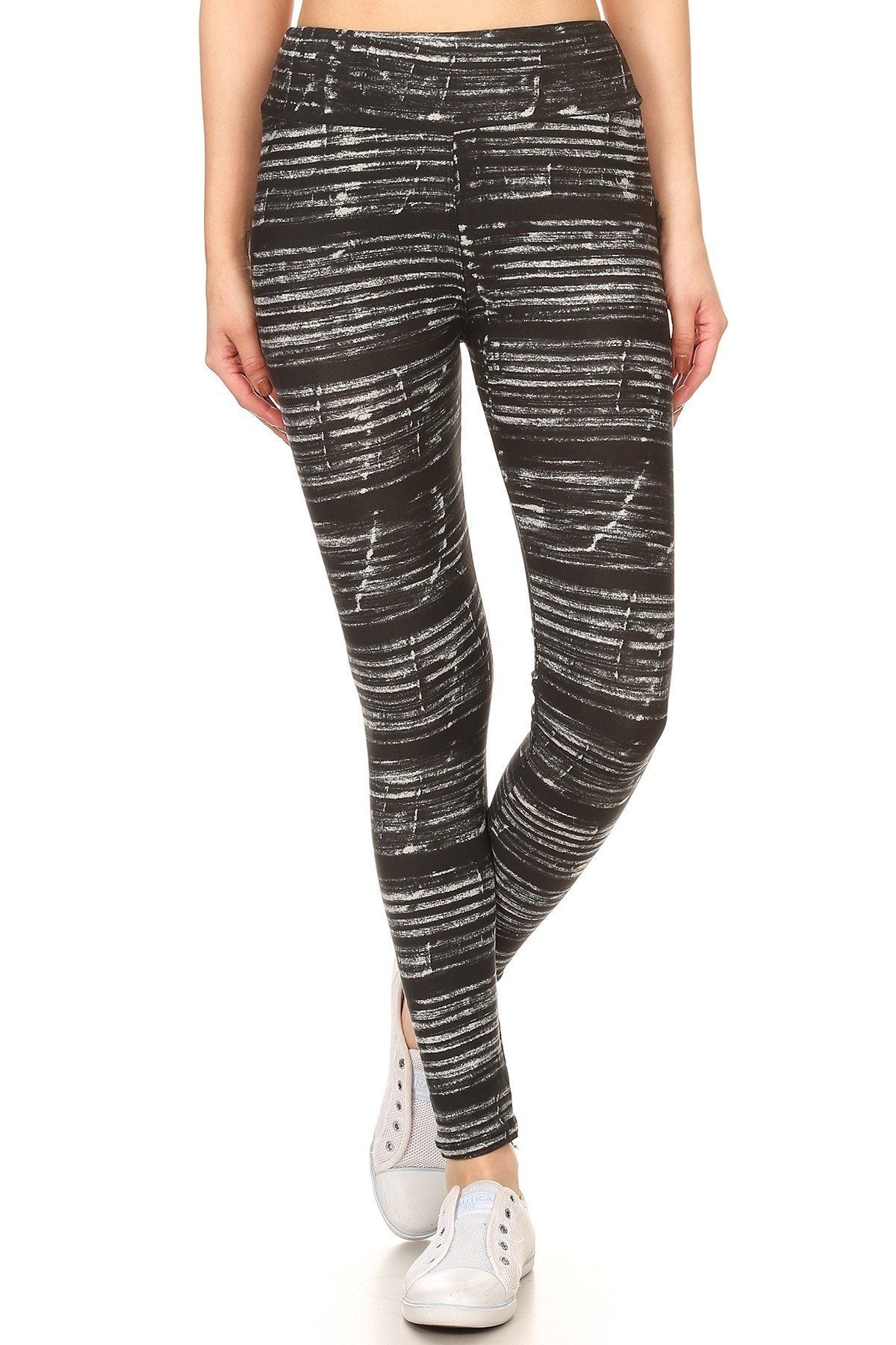 Black and White Striped Full Length Fitted Leggings