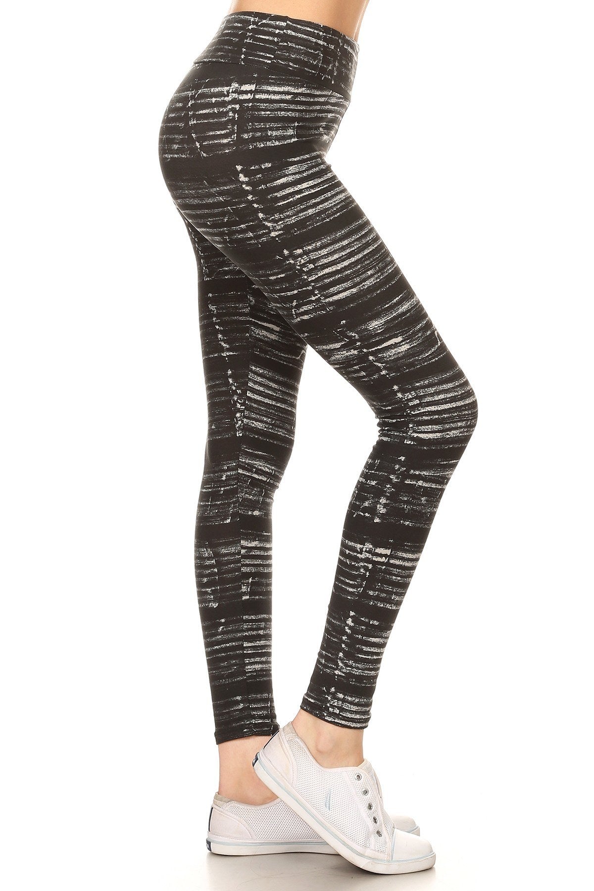 Black and White Striped Full Length Fitted Leggings