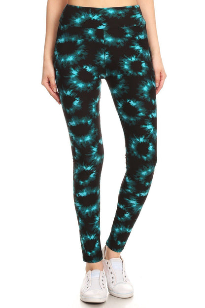 Blue Yoga Style Tie Dye Knit Leggings