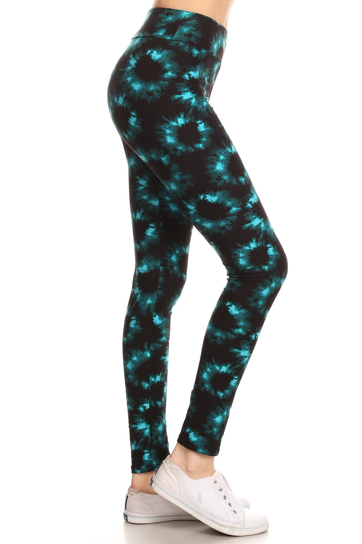 Blue Yoga Style Tie Dye Knit Leggings