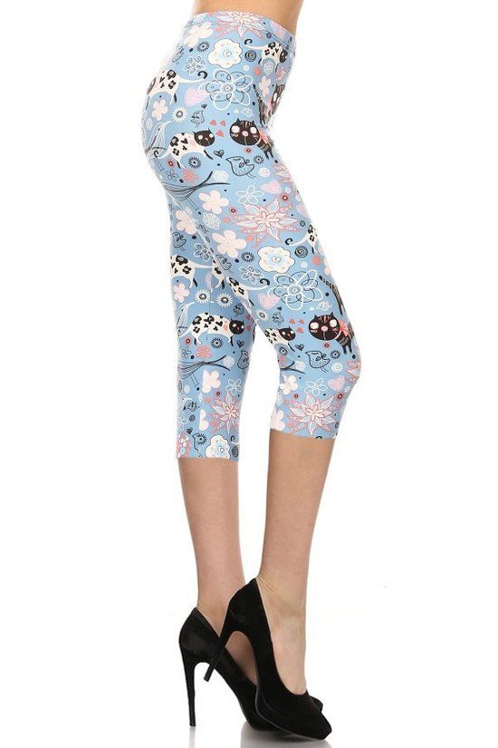 Cats And Flowers Capri Leggings