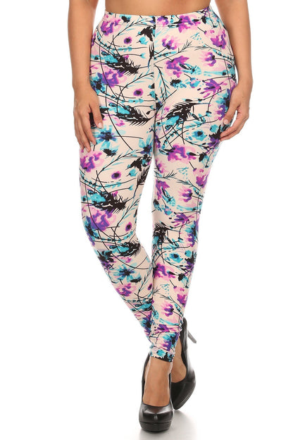 Plus Size Floral Print Leggings