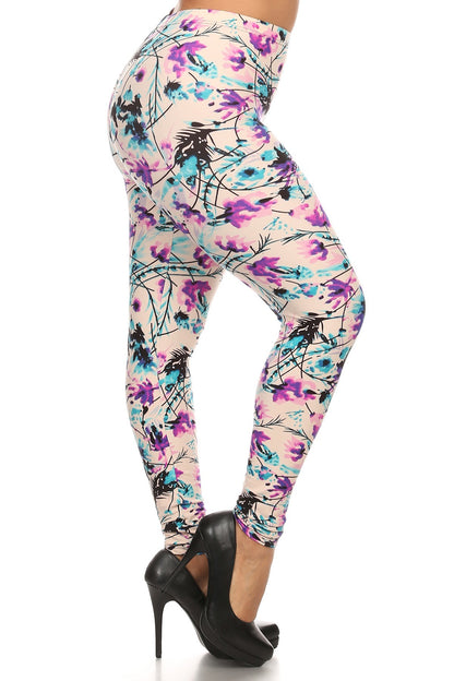 Plus Size Floral Print Leggings