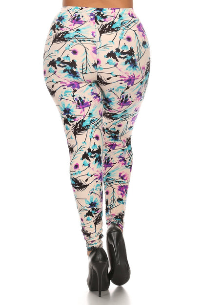 Plus Size Floral Print Leggings