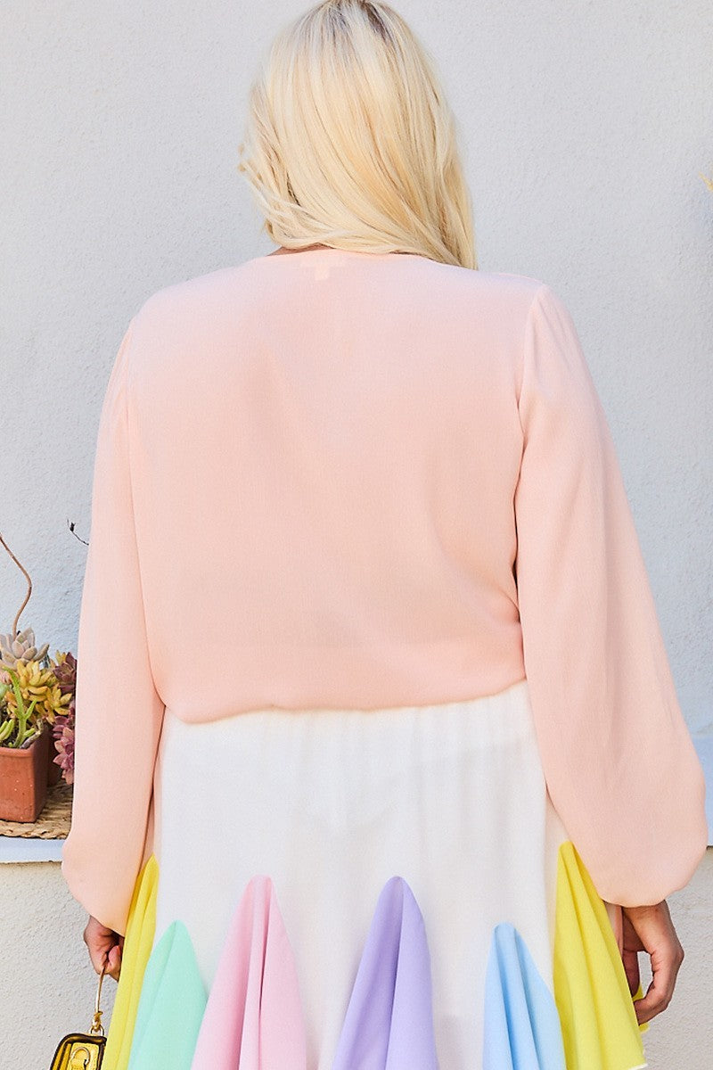 V-Neck Bubble Sleeve Solid Top - Blush