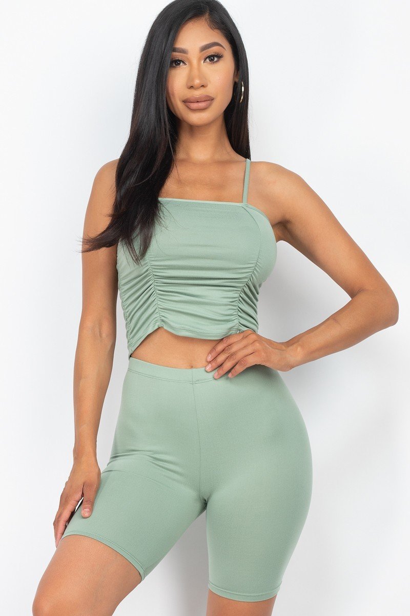 Green Bay Camisole Ruched Sleeveless Top & Biker Shorts Set