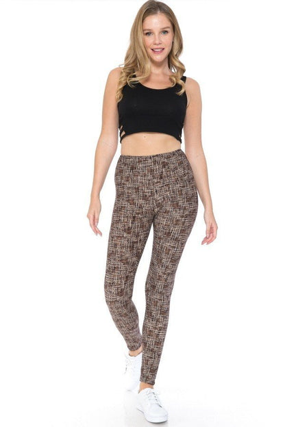 Yoga Style Banded Lined Multi Printed Knit Leggings