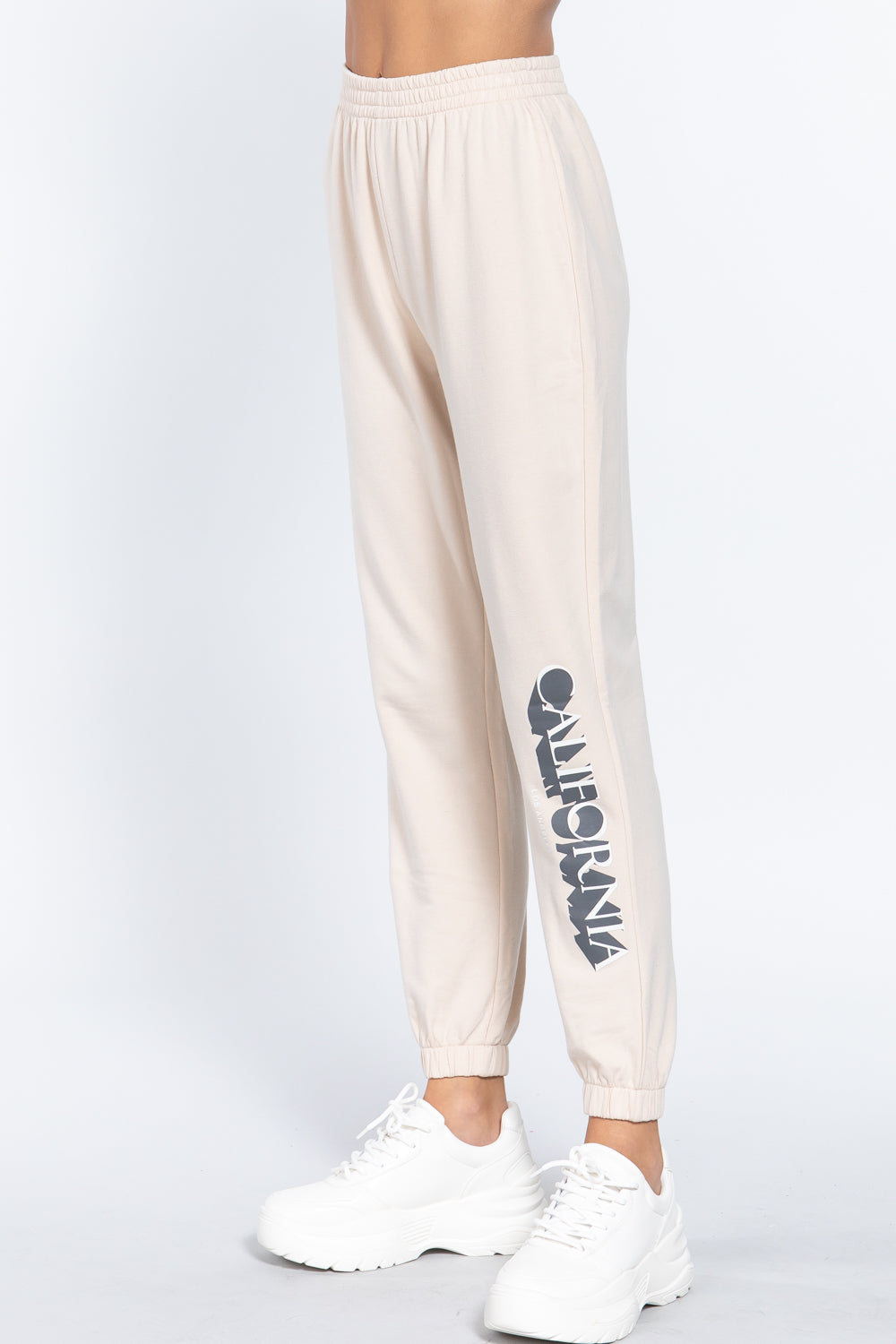 Graphic Long Jogger Pants - Bone