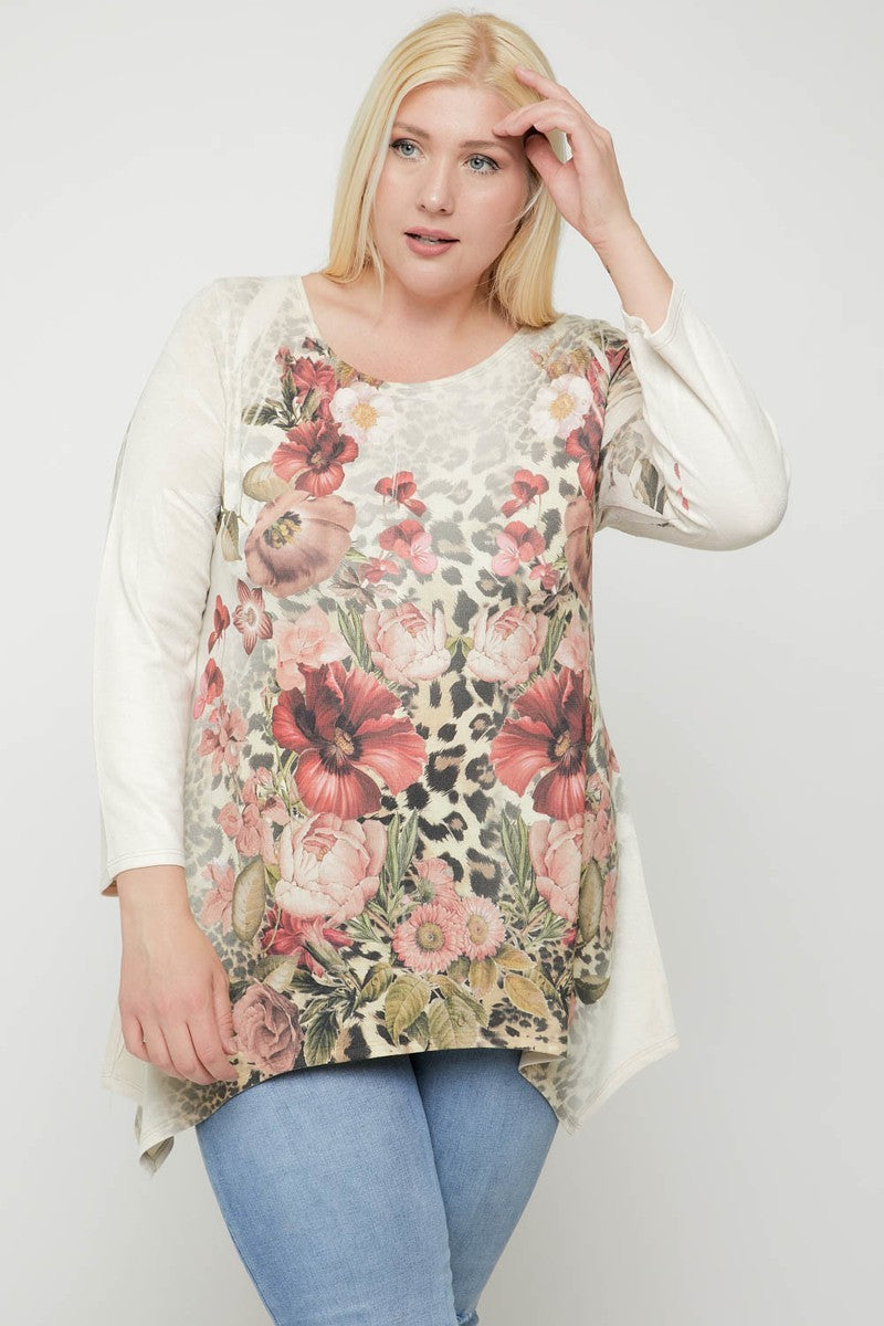 Floral Geometric Tribal Sublimation Print Tunic Top