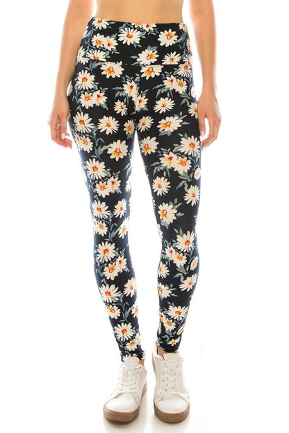 Floral Yoga Style Banded Lined Knit Leggings