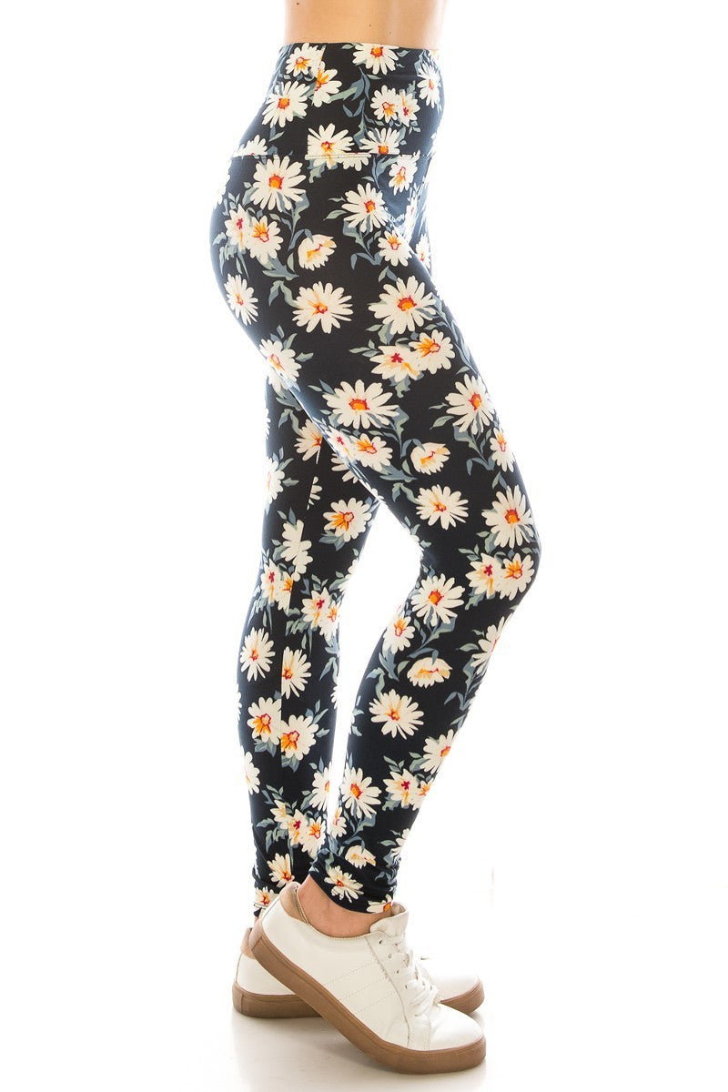 Floral Yoga Style Banded Lined Knit Leggings