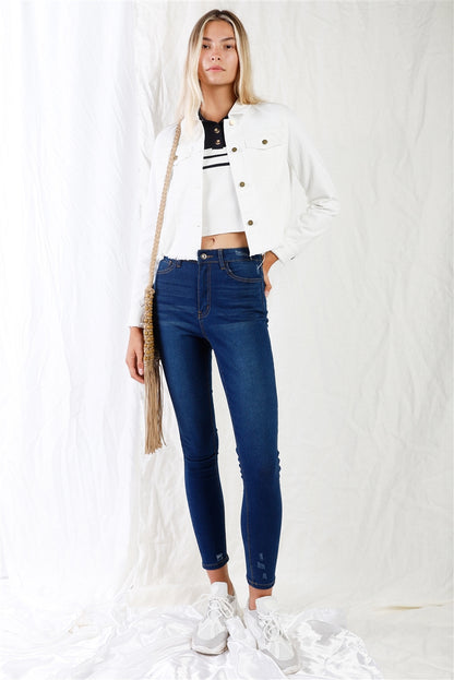 Dark Blue High-Waist With Rips Skinny Denim Jeans