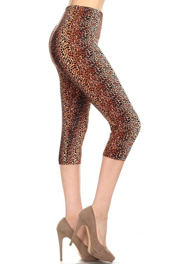 Animal Print Yoga Style Knit Capri Leggings