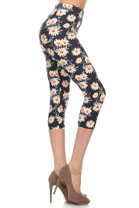 Floral Print Cropped Fitted Capri Leggings