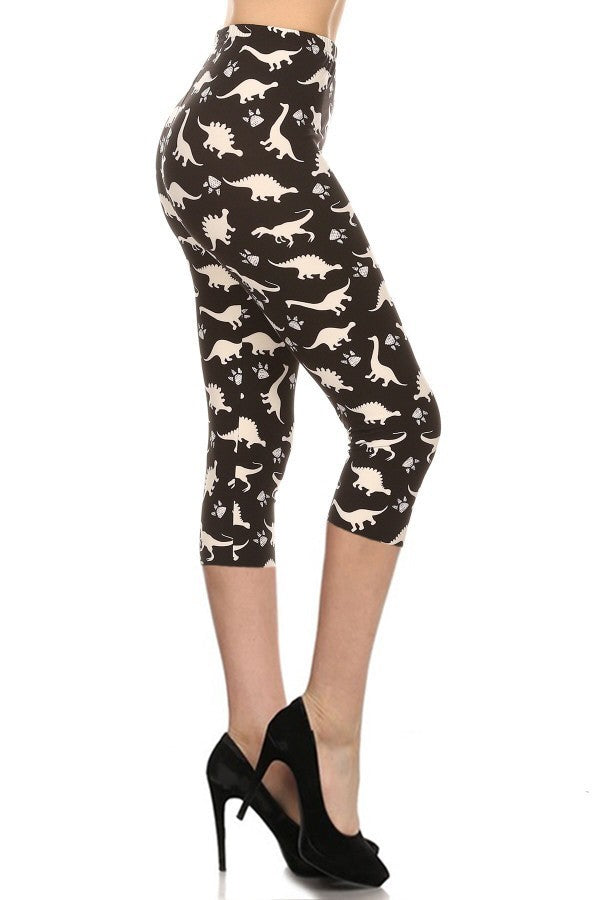 Dinosaur Printed High Waisted Capri Leggings