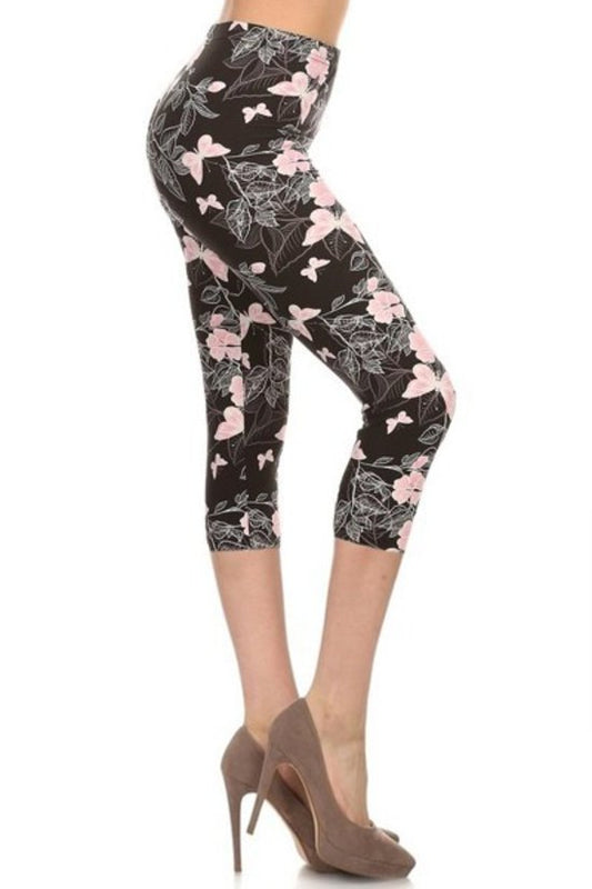 Butterfly Floral Yoga Style Print Knit Leggings